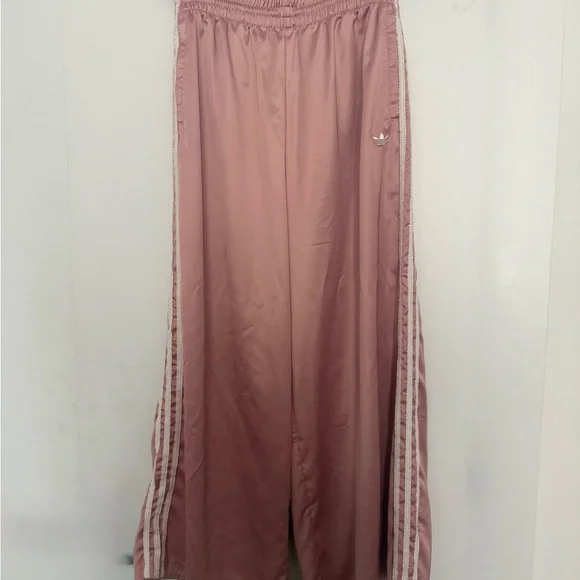 ADIDAS ORIGINALS SATIN WIDE LEG PANTS RUFFLE 3-STRIPES Women’s L New - Picture 5 of 11